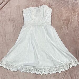 White House Black Market White Strapless A-Line Midi Dress